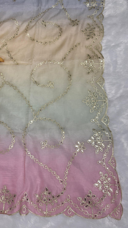 Elegant Shaded Cutwork Saree