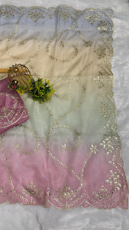 Elegant Shaded Cutwork Saree