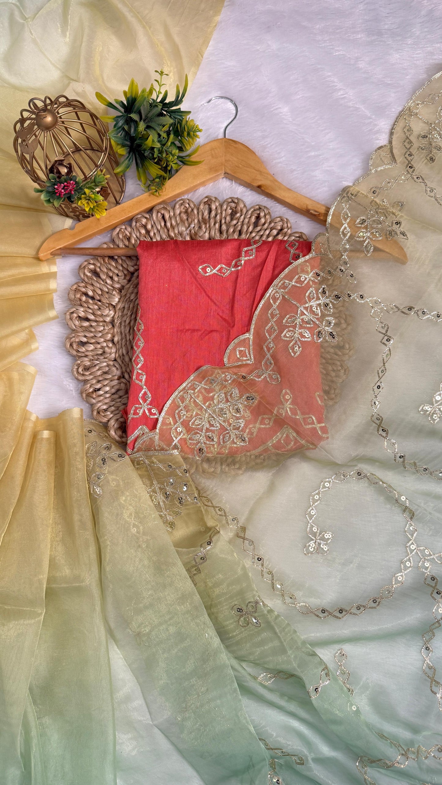 Elegant Shaded Cutwork Saree