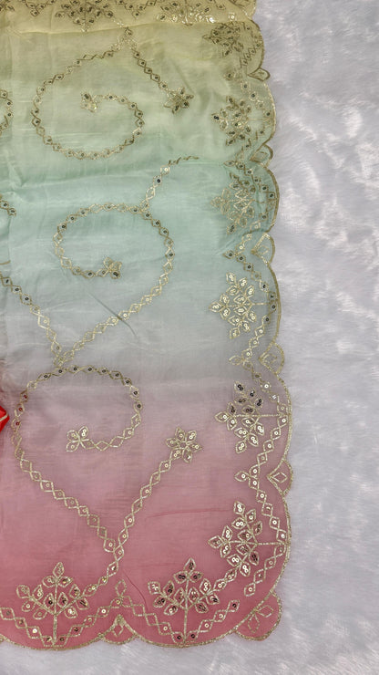 Elegant Shaded Cutwork Saree