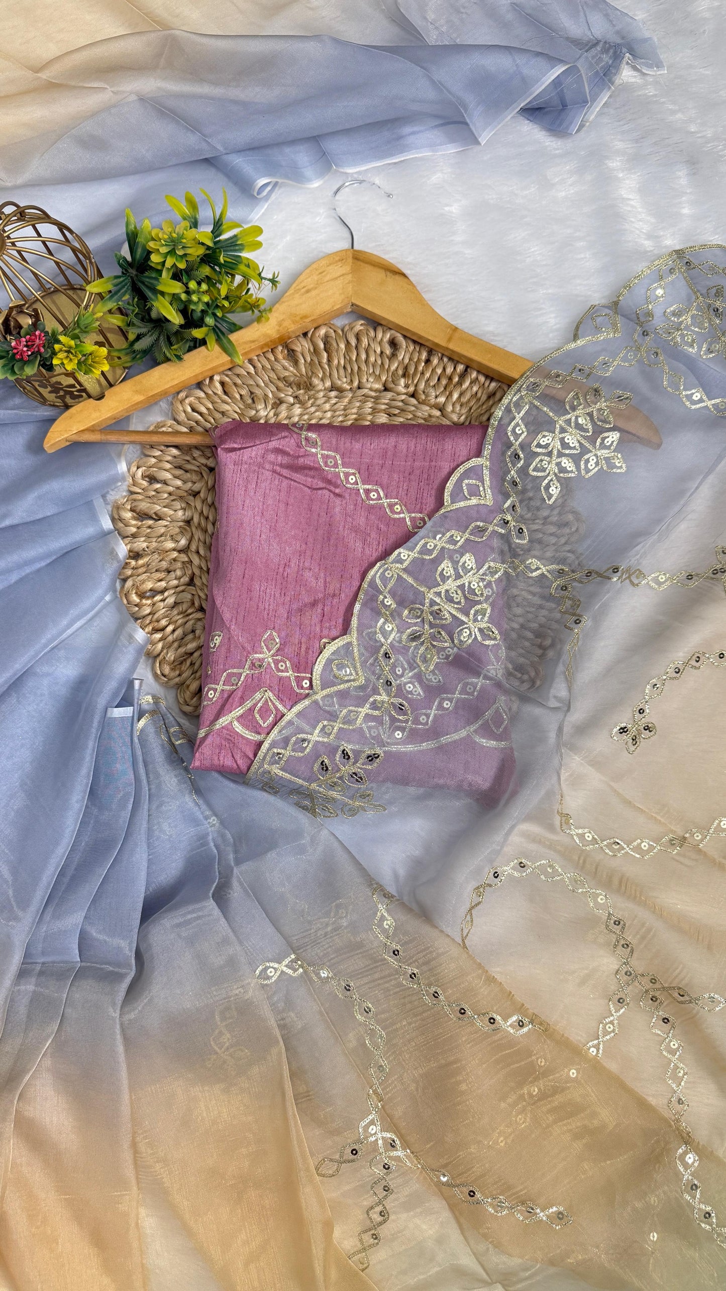 Elegant Shaded Cutwork Saree