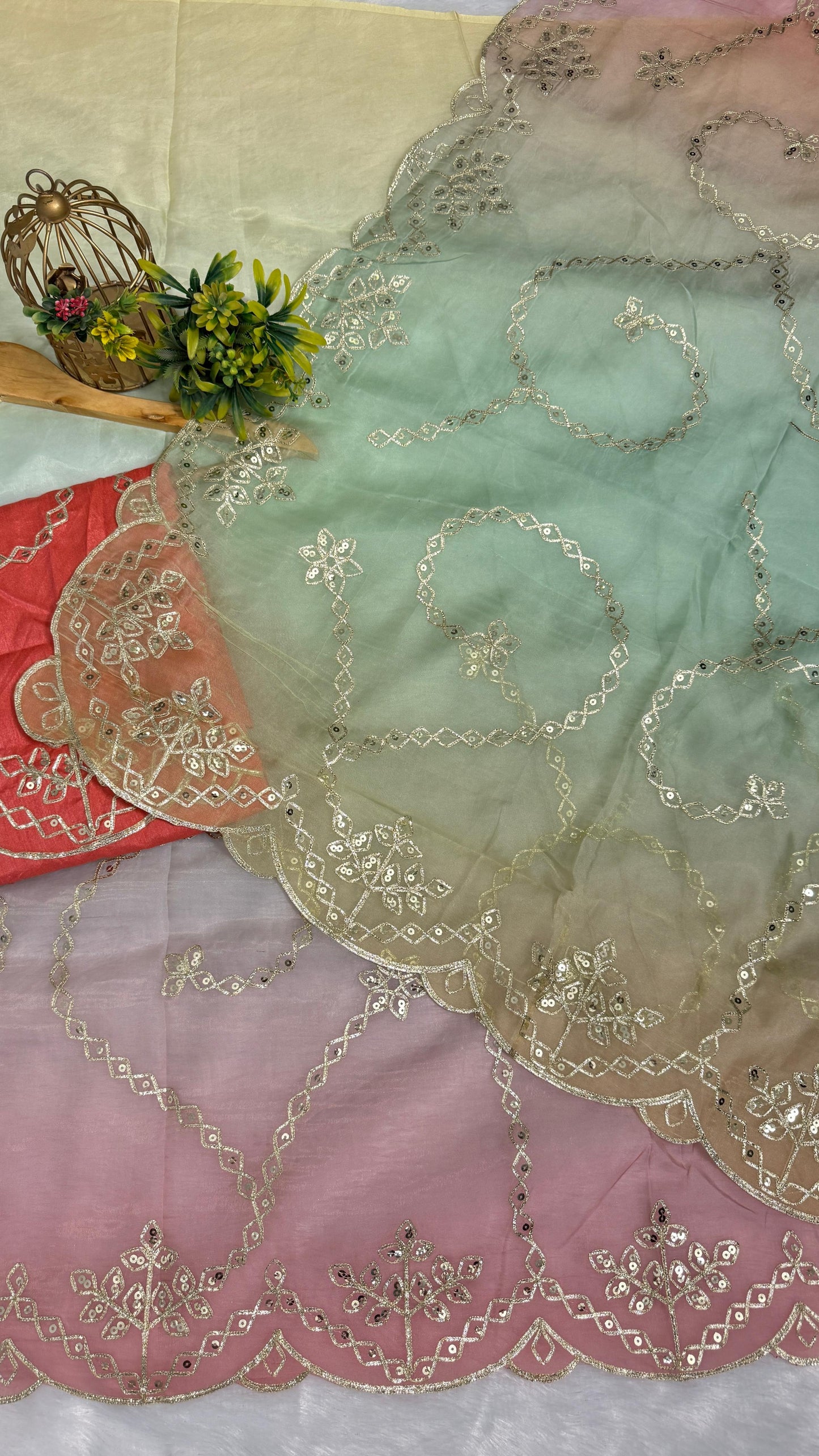 Elegant Shaded Cutwork Saree
