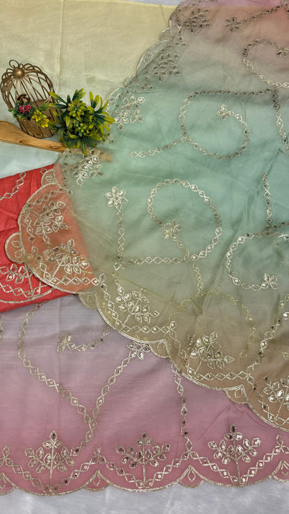 Elegant Shaded Cutwork Saree