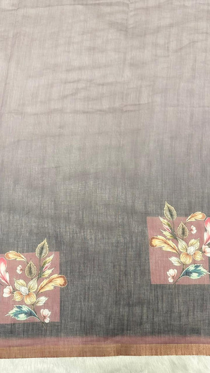 Cotton Linen Flower Dual Print Saree