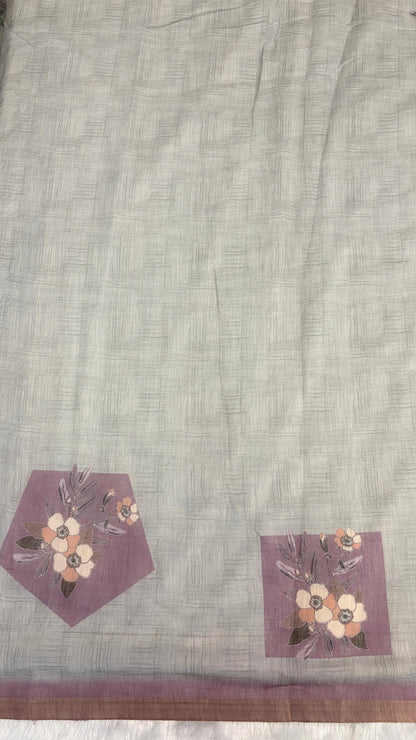 Cotton Linen Flower Print Saree
