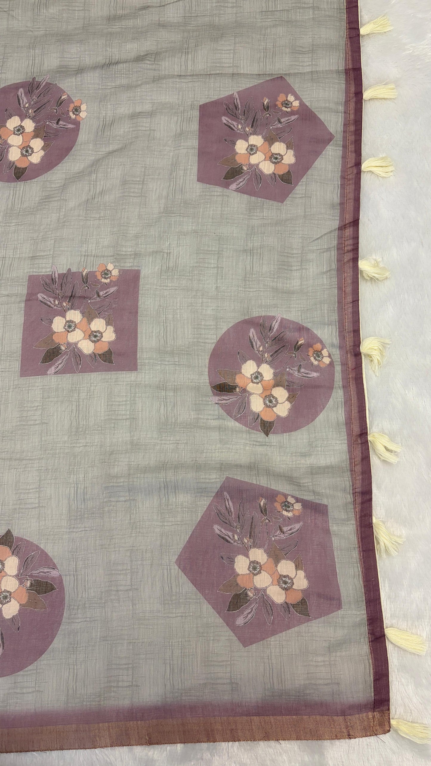 Cotton Linen Flower Print Saree