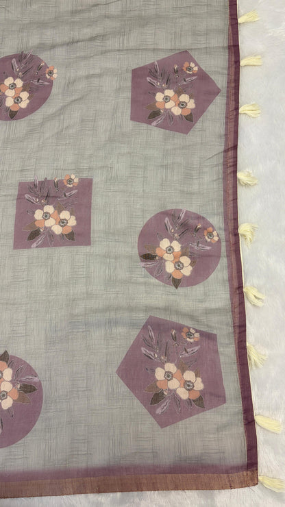 Cotton Linen Flower Print Saree