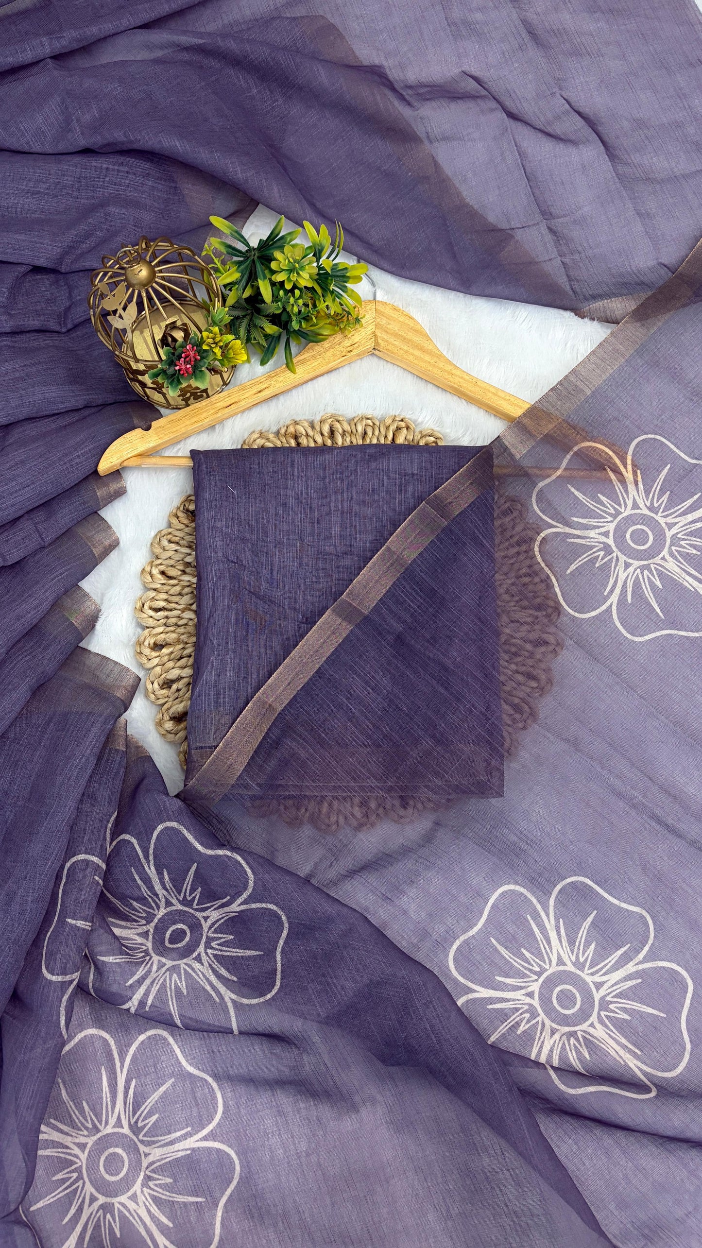Cotton Linen Flower Print Saree