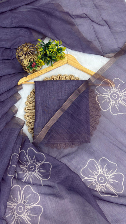 Cotton Linen Flower Print Saree