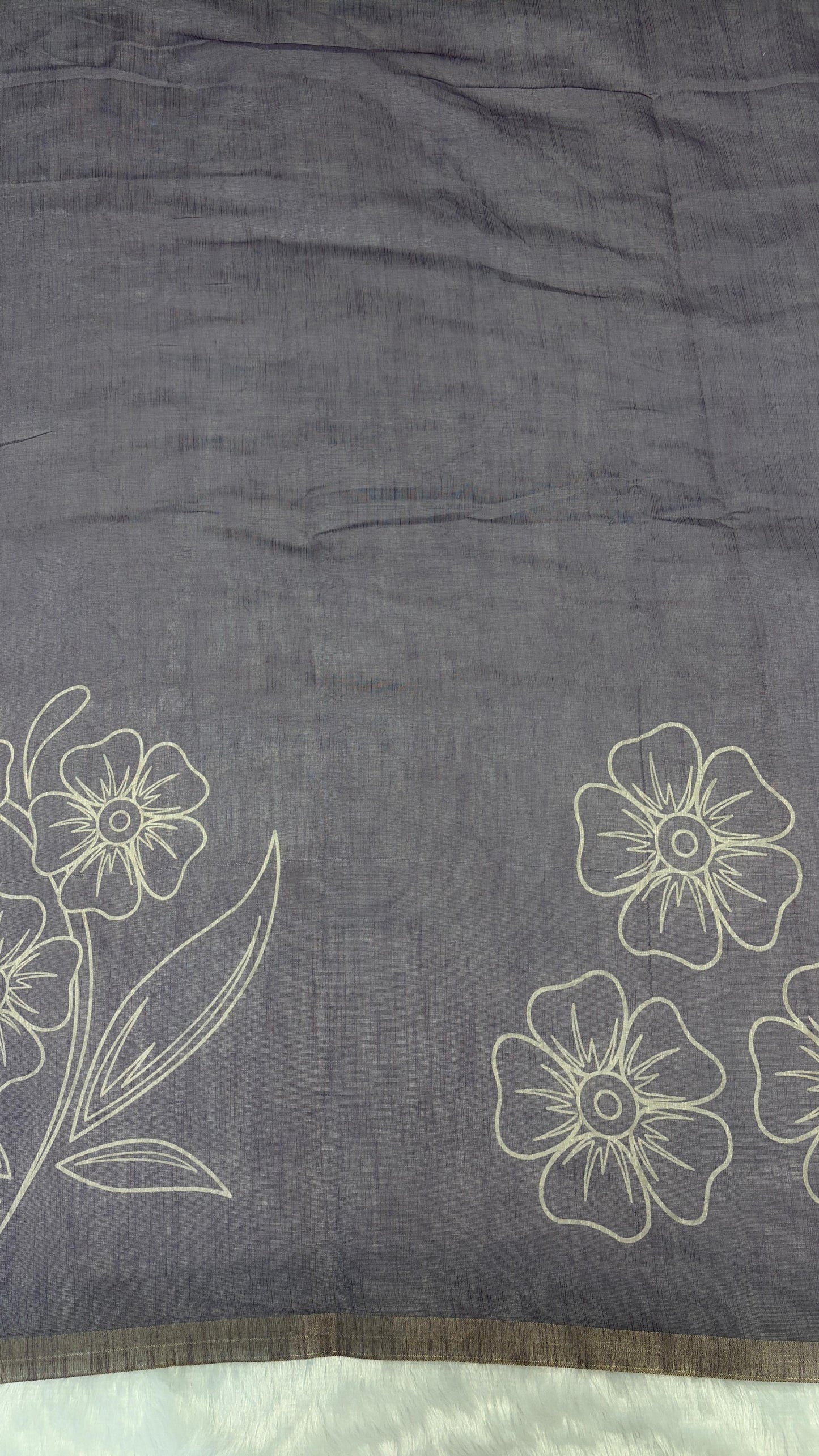 Cotton Linen Flower Print Saree