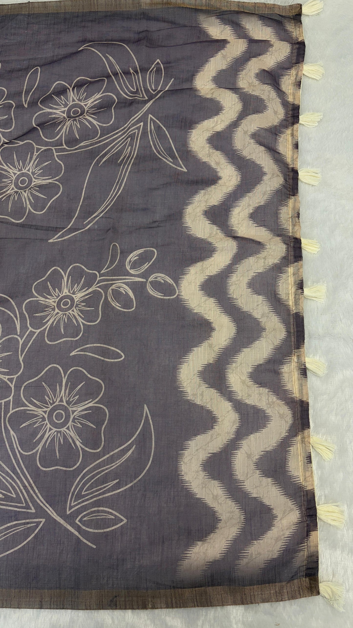 Cotton Linen Flower Print Saree