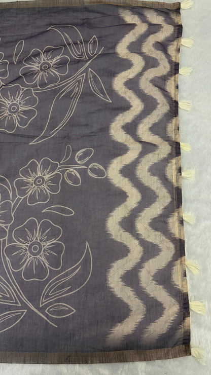 Cotton Linen Flower Print Saree