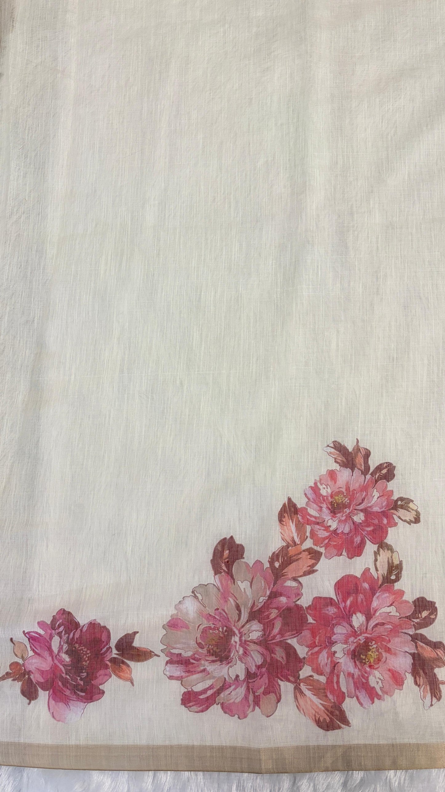 Cotton Linen Flower Print Saree