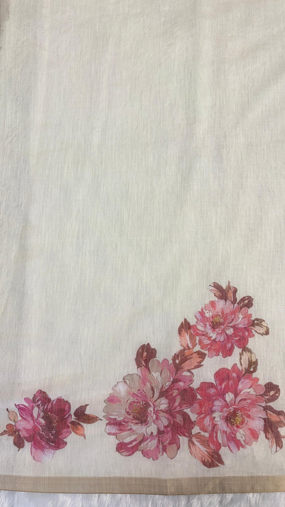 Cotton Linen Flower Print Saree