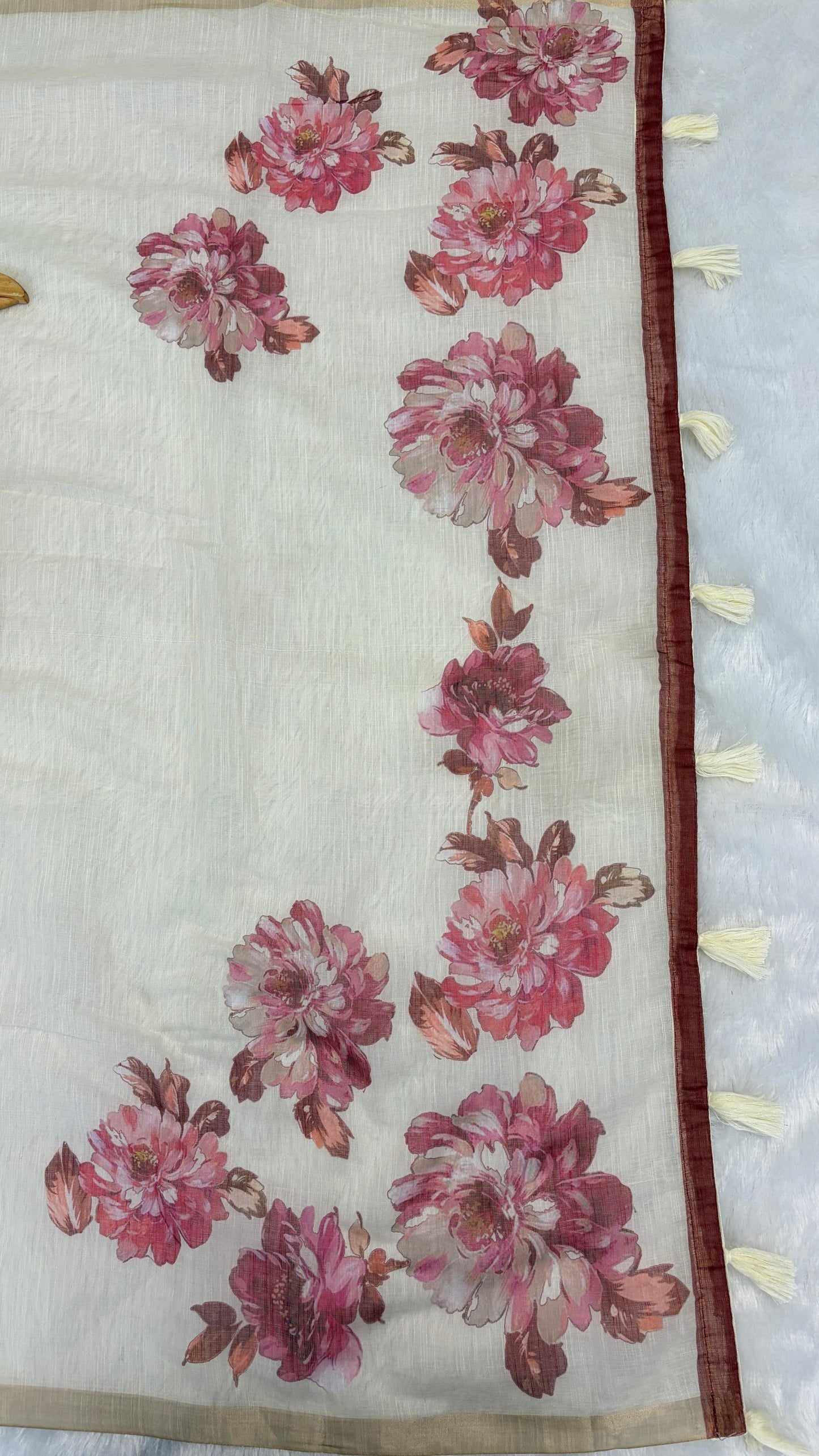 Cotton Linen Flower Print Saree