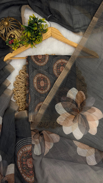 Cotton Linen Royal Print Saree