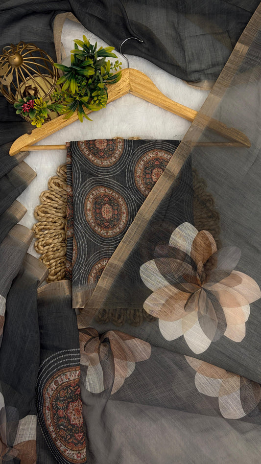 Cotton Linen Royal Print Saree