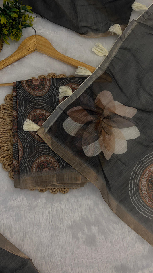 Cotton Linen Royal Print Saree