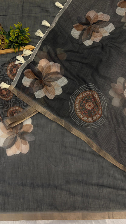 Cotton Linen Royal Print Saree