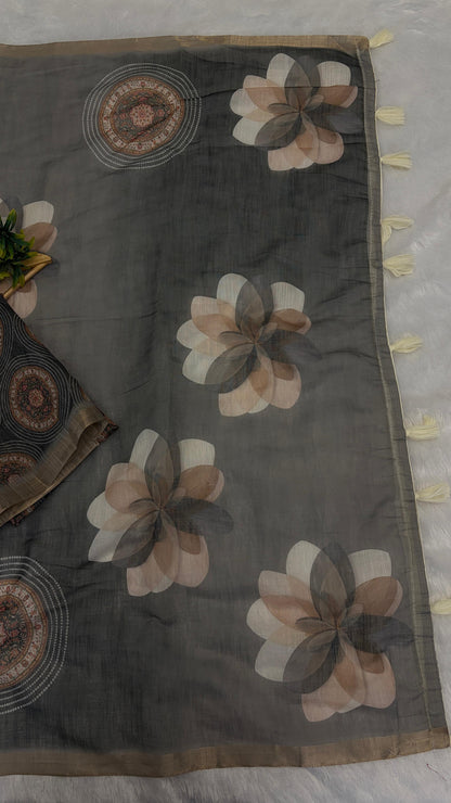 Cotton Linen Royal Print Saree