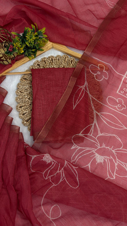 Cotton Linen Flower Print Saree