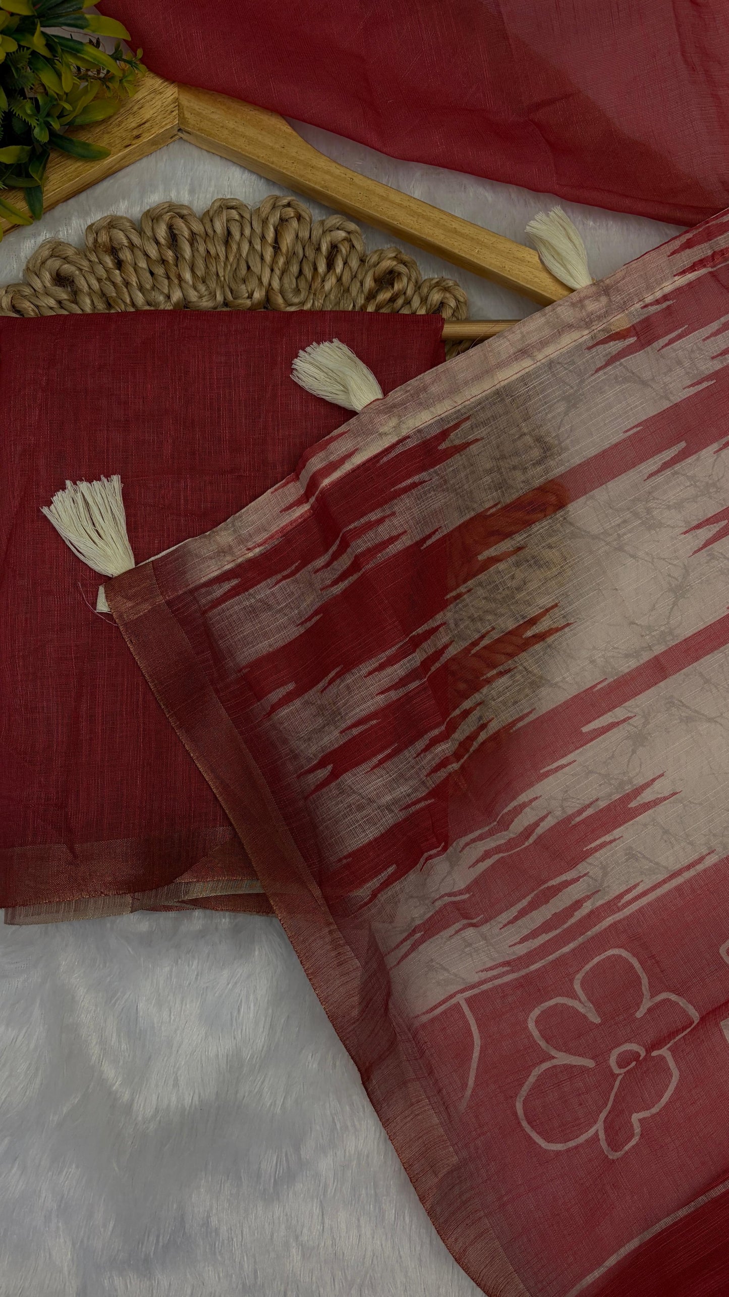 Cotton Linen Flower Print Saree