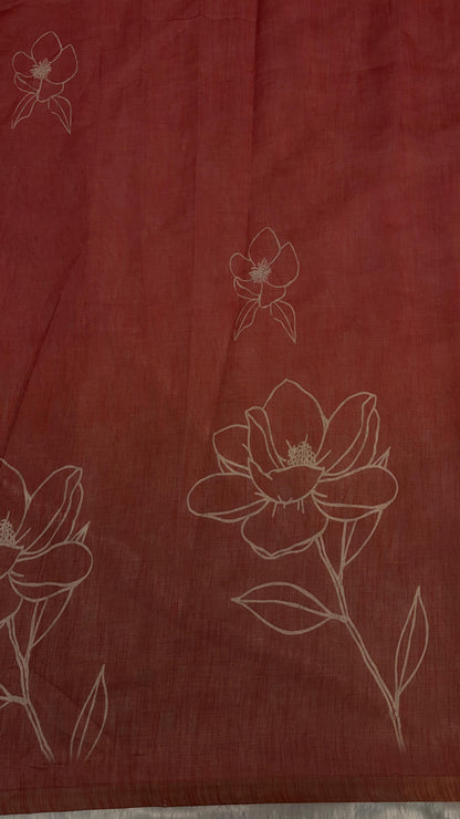Cotton Linen Flower Print Saree