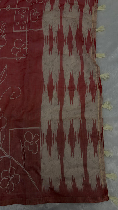 Cotton Linen Flower Print Saree
