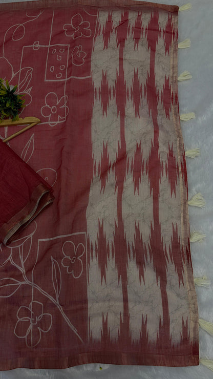Cotton Linen Flower Print Saree