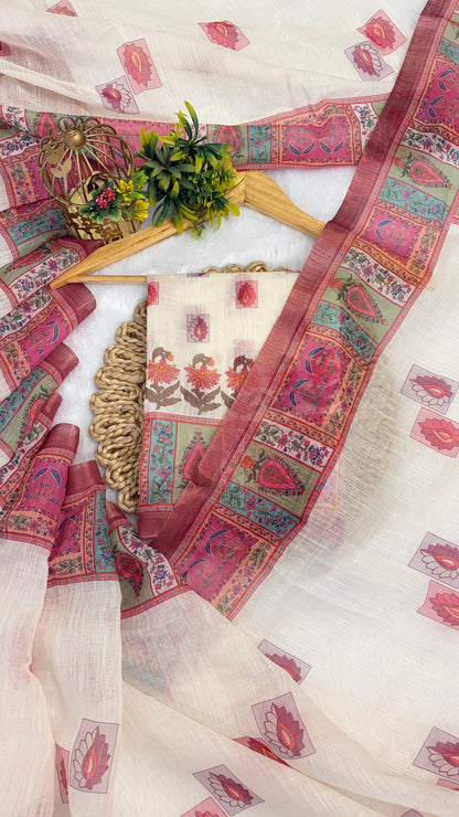 Cotton Linen Royal Print Saree