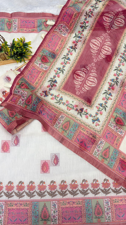 Cotton Linen Royal Print Saree