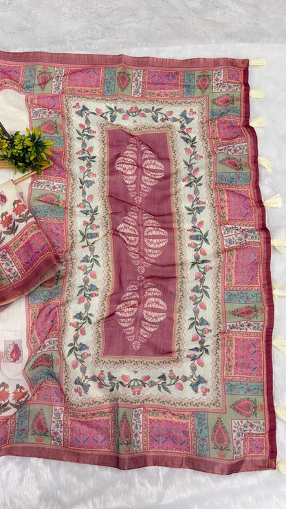 Cotton Linen Royal Print Saree