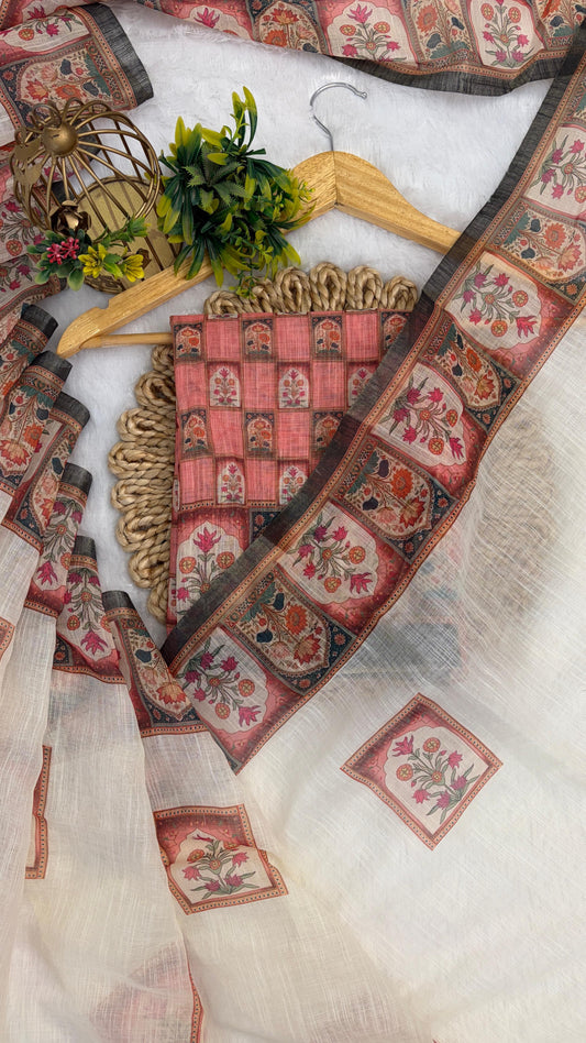 Cotton Linen Royal Print Saree