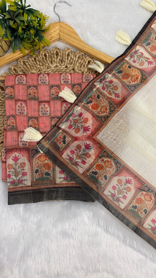 Cotton Linen Royal Print Saree