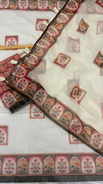 Cotton Linen Royal Print Saree
