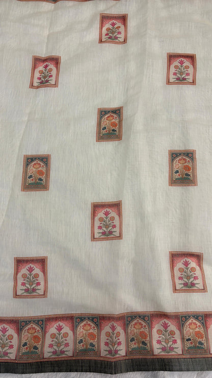 Cotton Linen Royal Print Saree