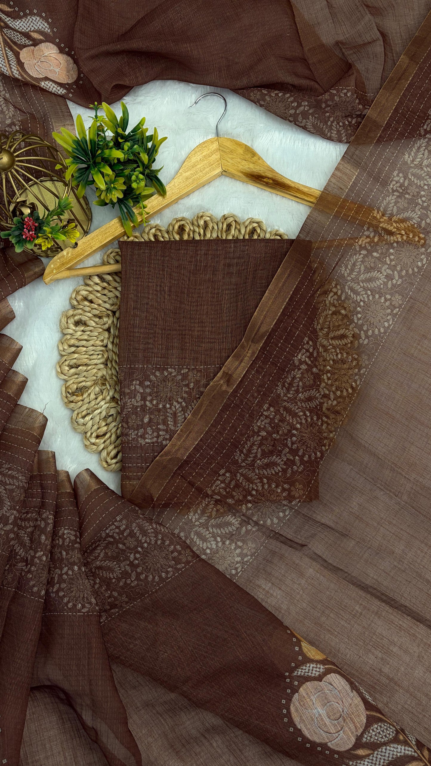 Cotton Linen Flower Print Saree