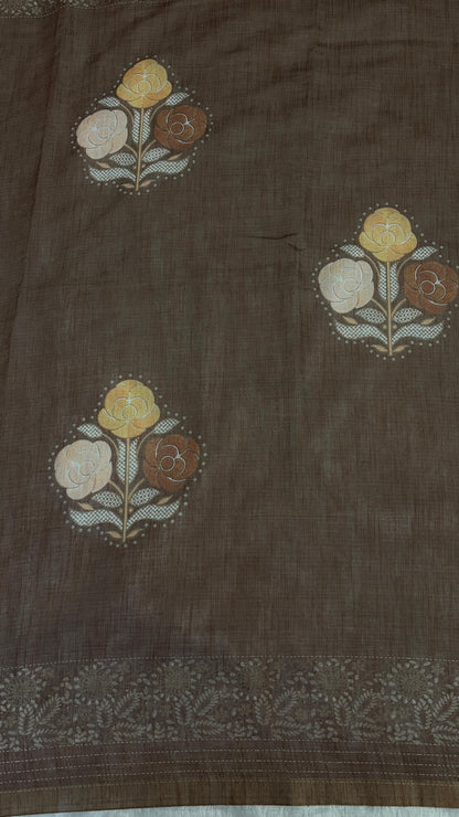 Cotton Linen Flower Print Saree