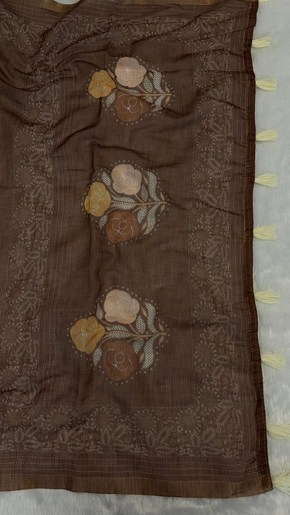 Cotton Linen Flower Print Saree