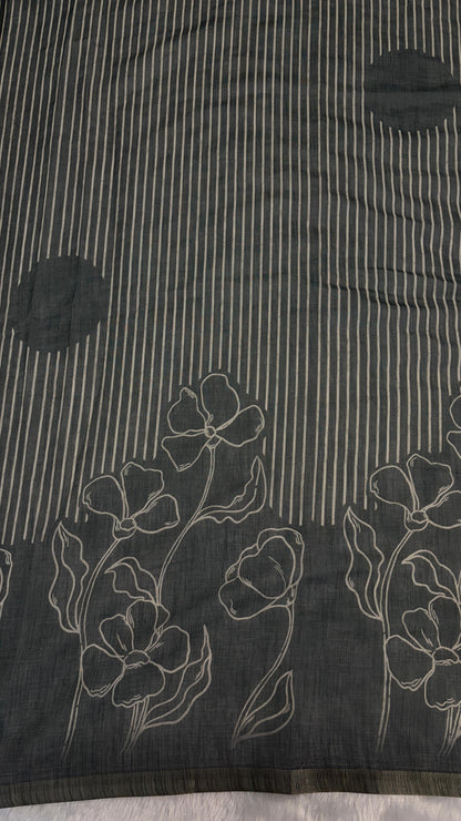 Cotton Linen Flower Print Saree
