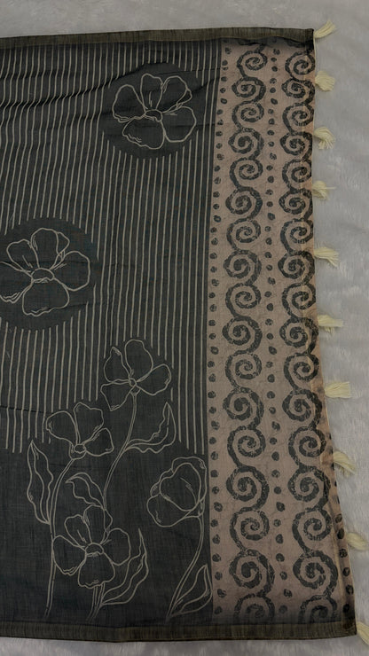Cotton Linen Flower Print Saree