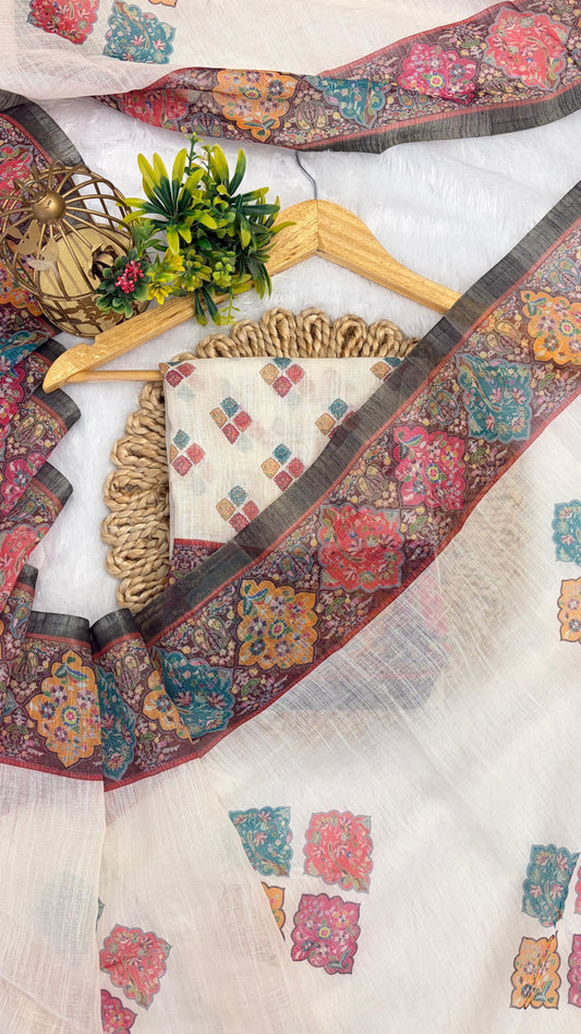 Cotton Linen Royal Print Saree