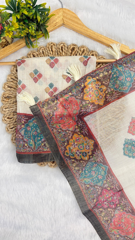 Cotton Linen Royal Print Saree