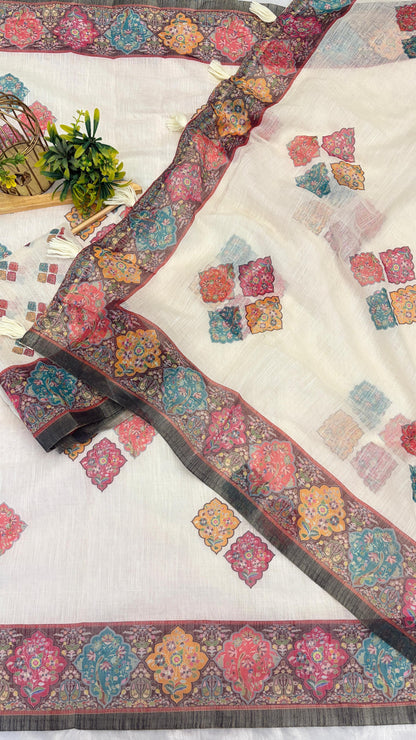 Cotton Linen Royal Print Saree
