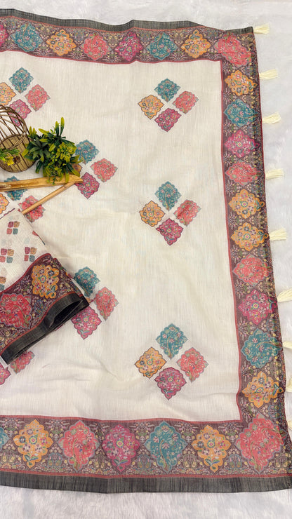 Cotton Linen Royal Print Saree