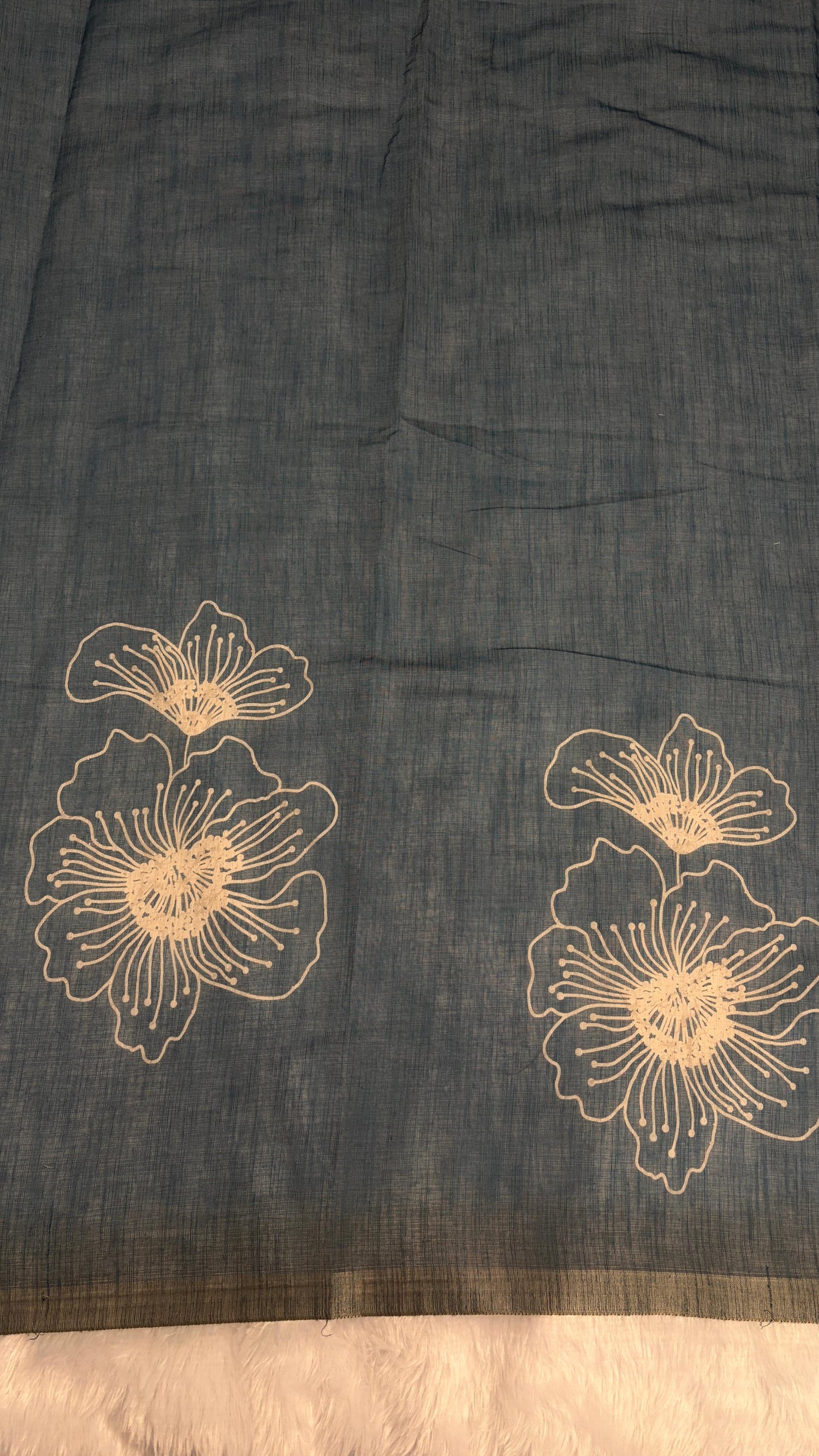 Cotton Linen Flower Print Saree