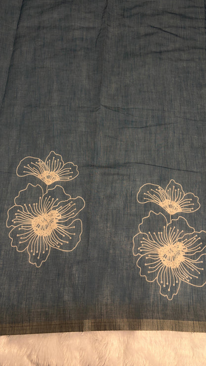 Cotton Linen Flower Print Saree