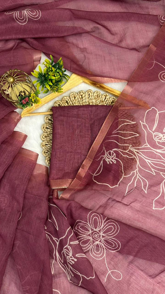 Cotton Linen Flower Print Saree
