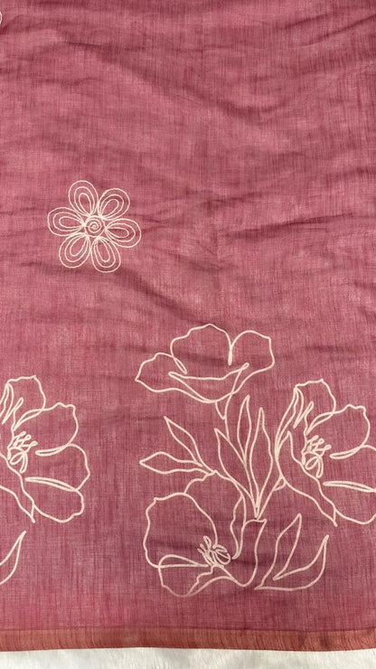 Cotton Linen Flower Print Saree