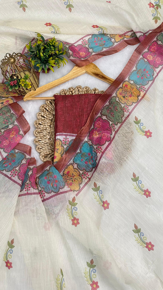 Cotton Linen Royal Print Saree